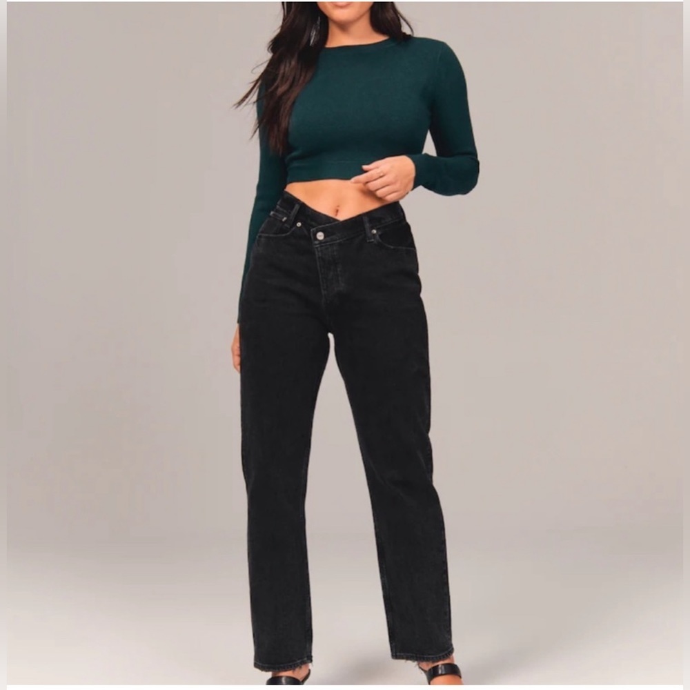 ABERCROMBIE AND FITCH ASYMMETRIC CRISSCROSS CURVE LOVE THE DAD HIGH RISE